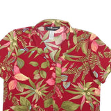 SAG HARBOR Womens Red Floral Button Shirt Short Sleeve Collar S Cotton Blend