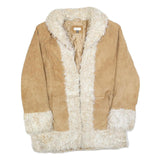 GIACCA Womens Beige Suede Jacket M Shearling Button Long Sleeve Warm Coat