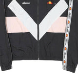 ELLESSE Womens Black White & Pink Logo Tape Track Jacket UK 8 Polyester Blend