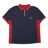 NAUTICA Mens Blue & Red Short Sleeve Plain 2XL Cotton Blend Polo Shirt
