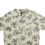 AXCESS Mens Beige & Green Leaf Print Silk Shirt XL Casual Summer Style