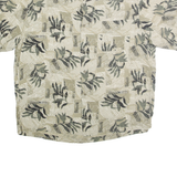 AXCESS Mens Beige & Green Leaf Print Silk Shirt XL Casual Summer Style