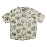 AXCESS Mens Beige & Green Leaf Print Silk Shirt XL Casual Summer Style