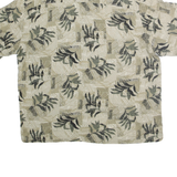 AXCESS Mens Beige & Green Leaf Print Silk Shirt XL Casual Summer Style
