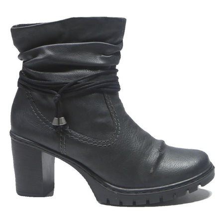 RIEKER Womens Black Ankle Boots Synthetic UK 7 Stylish Comfortable Fashion Heel