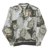 DONNA ELENA Womens Green & Cream Printed Shirt Long Sleeve Collared M Elegant