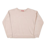 GUESS Womens Cream Sweatshirt Crew Neck S Embroidered Logo Casual Pullover