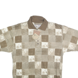 BLUE JEANS Mens Beige & Cream Checked Short Sleeve Polo Shirt M Classic Fit