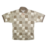 BLUE JEANS Mens Beige & Cream Checked Short Sleeve Polo Shirt M Classic Fit