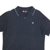 CHAPS Mens Blue Polo Shirt L Cotton Blend Short Sleeve Striped Classic Fit