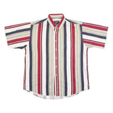TRADER BAY Mens Red & Beige Striped Shirt L Button Down Cotton Blend Casual