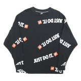 NIKE Womens Black Just Do It Crew Neck XS Graphic Print Cotton Blend Sweatshirt