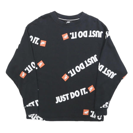 NIKE Womens Black Just Do It Crew Neck XS Graphic Print Cotton Blend Sweatshirt