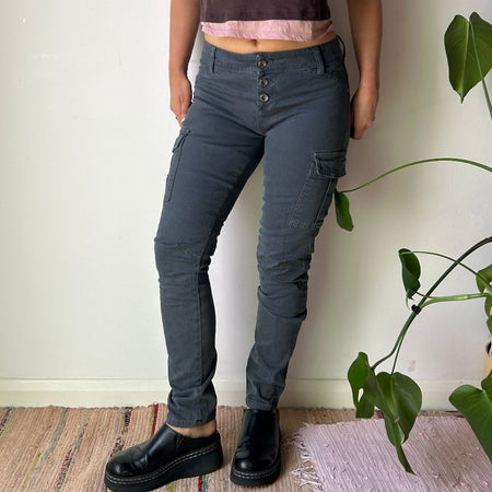 X-Cape Skinny Cargo Trousers - 29W UK 8 Grey Cotton Blend