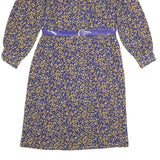 RIO Womens Blue & Yellow Day Dress Polyester Long Sleeve Knee Length L Elegant