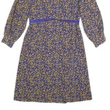 RIO Womens Blue & Yellow Day Dress Polyester Long Sleeve Knee Length L Elegant