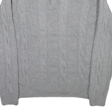 CHAPS Mens Grey Cable Knit Cotton Pullover Roll Neck Jumper L Chestnut Buttons