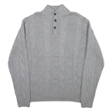 CHAPS Mens Grey Cable Knit Cotton Pullover Roll Neck Jumper L Chestnut Buttons