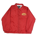 SIGMA SPORTSWEAR Mens Red Nylon Coach Jacket L Rocky's Print Button Closure