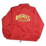 SIGMA SPORTSWEAR Mens Red Nylon Coach Jacket L Rocky's Print Button Closure