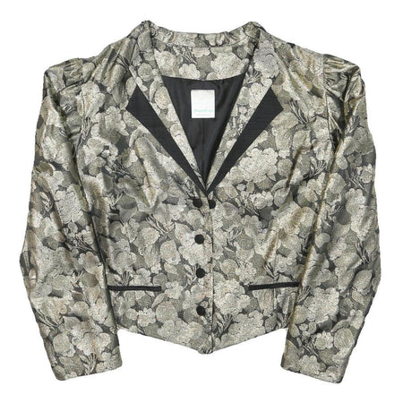 MEICO Womens Grey & Silver Floral Jacquard Classic Jacket M Polyester Blend Puff