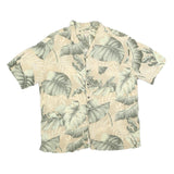 PAVANA JACK Mens Beige & Green Rayon XL Tropical Leaf Print Shirt Summer Casual