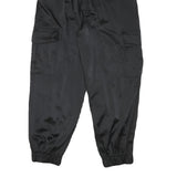 ZARA Womens Polyester Blend Black Relaxed Tapered Trousers W26 L26 Belted Cargo