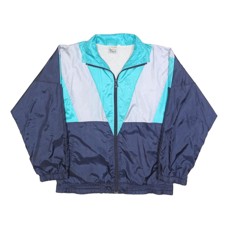 LEOPARD Mens Blue & Teal Track Jacket L Polyester Blend Colourblock Zip Casual