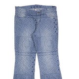 RAINBOW Mens Cotton Blend Blue Patterned Regular Flared Trousers W36 L32