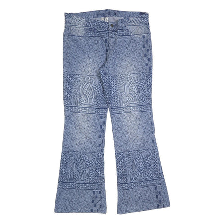 RAINBOW Mens Cotton Blend Blue Patterned Regular Flared Trousers W36 L32