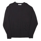 CALVIN KLEIN JEANS Mens Black Plain Wool Pullover V-Neck M Jumper