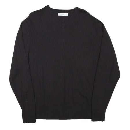 CALVIN KLEIN JEANS Mens Black Plain Wool Pullover V-Neck M Jumper