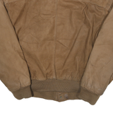 GLOBAL IDENTITY Womens Brown Leather Bomber Jacket L Zip Plain Stylish