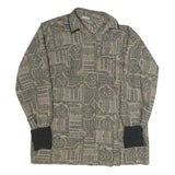 Womens Beige Printed Shirt Long Sleeve Collared L Stylish Patterned Top