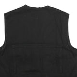 Mens Black Cotton Utility Vest Jacket L Plain Zip Pocket Workwear