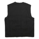 Mens Black Cotton Utility Vest Jacket L Plain Zip Pocket Workwear