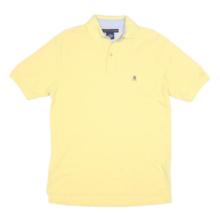 TOMMY HILFIGER Mens Yellow Short Sleeve Plain Polo Shirt S Cotton Blend Classic