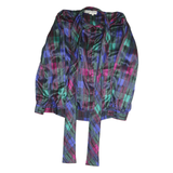 WILROY Womens Blue Green & Pink Printed Blouse Long Sleeve Button Neck M Elegant