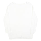 TOMMY HILFIGER Womens White Plain V Neck Cable Knit Jumper L Soft Cotton
