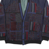 JUPITER Mens Blue & Red Linen Blend Button Jacket 2XL Geometric Pattern