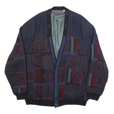 JUPITER Mens Blue & Red Linen Blend Button Jacket 2XL Geometric Pattern
