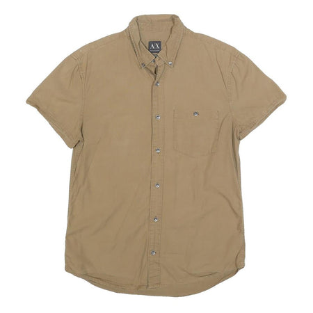ARMANI EXCHANGE Mens Beige Casual Cotton Shirt M Button Short Sleeve