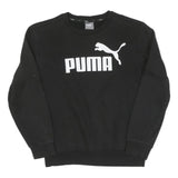 PUMA Womens Black Cotton Crew Neck Sweatshirt S Logo Print Casual Pullover