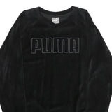 PUMA Womens Black Velvet Crew Neck UK 12 Sweatshirt Pullover Logo Embroidered