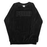 PUMA Womens Black Velvet Crew Neck UK 12 Sweatshirt Pullover Logo Embroidered
