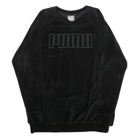 PUMA Womens Black Velvet Crew Neck UK 12 Sweatshirt Pullover Logo Embroidered