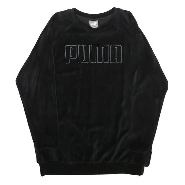 PUMA Womens Black Velvet Crew Neck UK 12 Sweatshirt Pullover Logo Embroidered