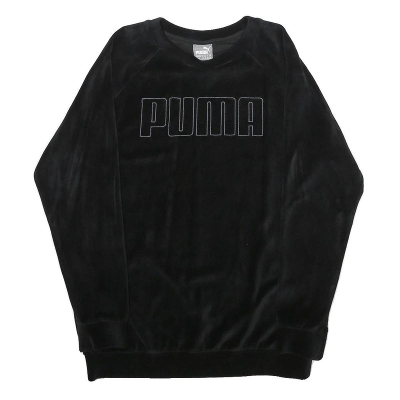 PUMA Womens Black Velvet Crew Neck UK 12 Sweatshirt Pullover Logo Embroidered