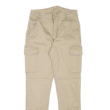 Mens Beige Cotton Blend Slim Cargo Trousers W26 L27 Zip Closure Elastic Hem