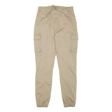 Mens Beige Cotton Blend Slim Cargo Trousers W26 L27 Zip Closure Elastic Hem